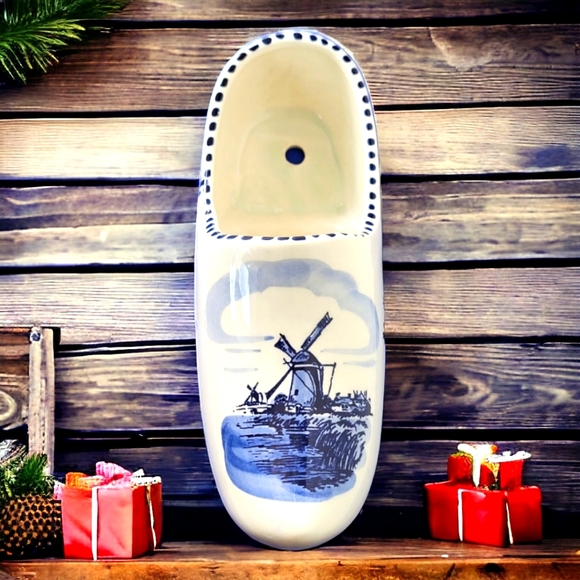 Large Antique Delft Shoe Delft Blue Wall Decor /Vase/ Tulip Pot - Picture 5 of 13